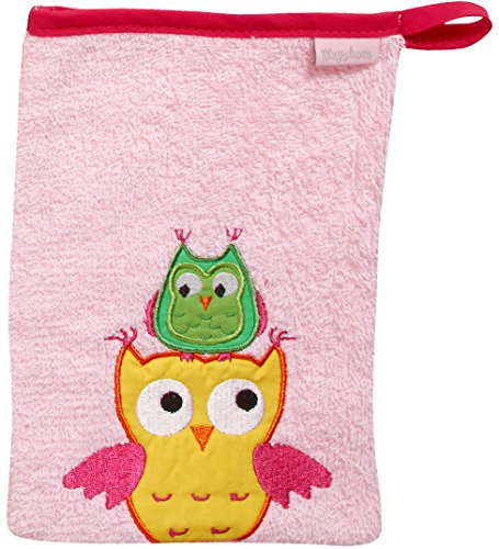 Playshoes Unisex-Kinder 340089 Frottee-Waschhandschuh Eule, 14-Rosa, 15x20 cm