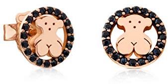 TOUS Pendientes con Baño de Oro 18Kt sobre Plata para Mujer con Motivo Oso de Espinela Rosa, Fino y Elegante, Colección Camille
