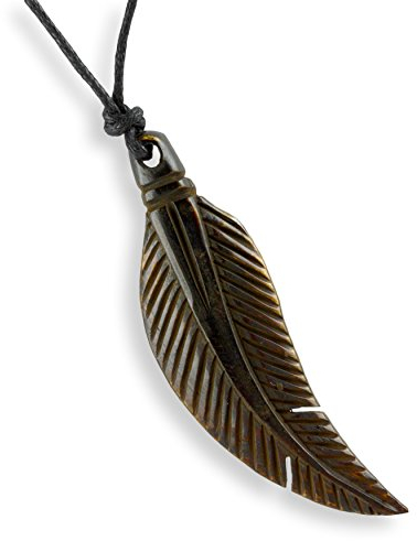 Island Piercings Halskette mit Feder Anhänger Tribal Design aus Knochen PB375