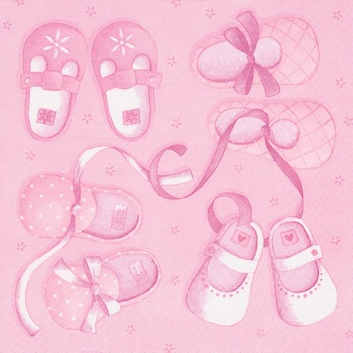 20 Servietten Kleine Schuhe rosa/M?dchen/Geburt/Taufe 33x33cm