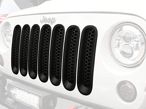 Beside_Auto Kompatibel mit mattschwarzen Clip-in-Frontgrill-Mesh-Einsätzen für Jeep Wrangler JK 07–15