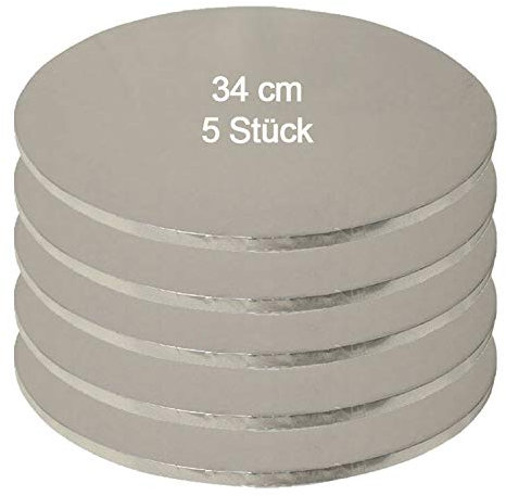 Tortenplatte/Cake Board Rund Silber 34 cm 5 Stück