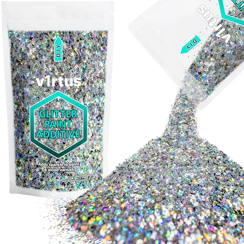 v1rtus Silver Holographic Stars & Moons Glitter Paint Additive 100g | Sparkle Glitter Paint for Walls Interior Exterior