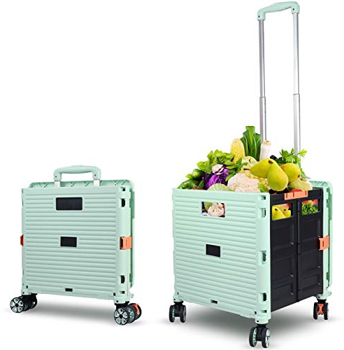 Carrello Della Spesa Pieghevole, Carrello Multiuso Portatile Multifunzionale di Grande Capacità da 54L/45KG con Manico Telescopico e 4 Ruote Girevoli Smontabili per lo Shopping da Viaggio, Verde