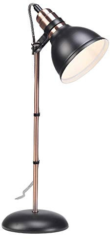 Britalia Matt Black & Antique Copper Vintage Retro Table Desk Lamp | 1 x SES E14 Bulb Required (Not Included) | Study - Bedroom - Lounge | UK 3 Pin Plug