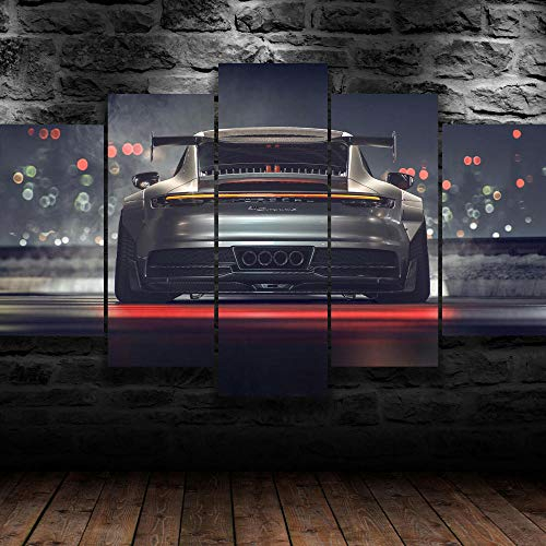 hgjfg Bilder Porsch 911 GT Luxus Sportwagen Wandbild 200x100cm Leinwandbild 5 TLG Kunstdruck modern Wandbilder XXL Wanddekoration Design Wandkunst 5 Stücke Leinwand Wohnzimmer Dekoration