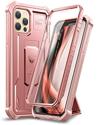 Dexnor Coque pour iPhone 12 & 12 Pro 6,1 avec Protecteur D'écran Intégré de Qualité Avant et Arrière 360 ​​Full Body Housse de Protection Antichoc avec Support - Or Rose