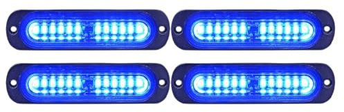Xprite Blue 12 LED Emergency Strobe Lights Kit Surface Flush Mount Side Marker Grill Grille Hazard Warning Flashing Light Head for Construction Towing Snow Plow Pickup Work Trucks Cars-4PCS