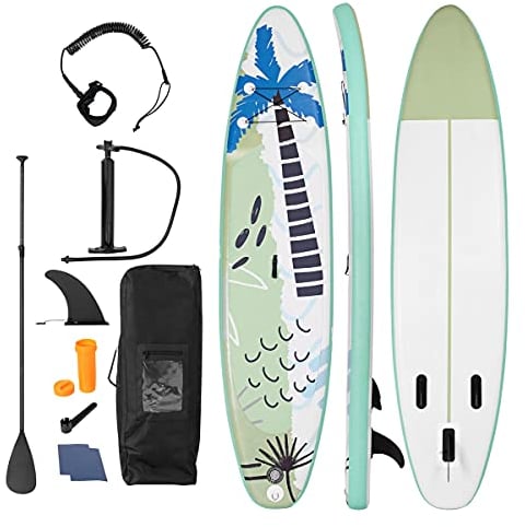 RELAX4LIFE 320/335 x 76 x 15cm SUP Board Set, Aufblasbares Stand Up Paddling Board, Paddelboard mit Sicherheitsleine & Paddel & Pumpe & Rucksack & Reparaturset & 3 Finnen, für Anfänger& Profis, Grün