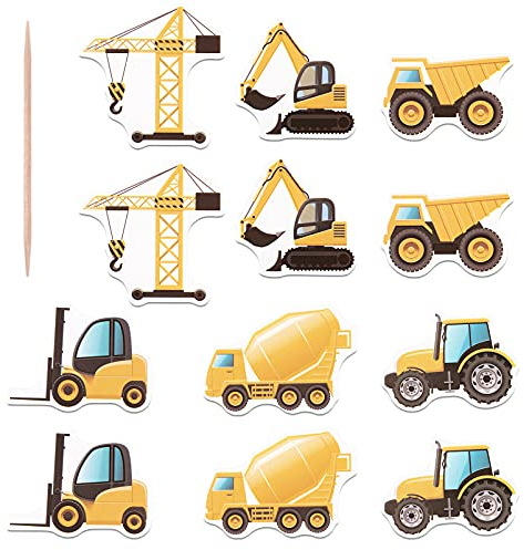 STOBOK BAU Cupcake Topper Dump LKW Traktor Bagger Kuchen Topper Auto Bagger Kuchen Picks für Transport Thema Dekorationen Geburtstag Supplies Party Favors 12Pcs