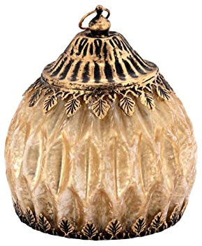 Deko Glaslaterne beige - 15 cm Glockenlaterne mit 5er LED Lichterkette & An/Aus-Schalter, vernickelt verziert mit Aufhängering - stimmungsvolle Laterne für Tisch, Balkon & Geschenkidee