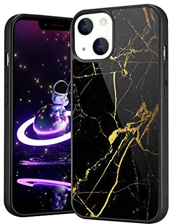 LuGeKe Black Gold Marble Case for iPhone SE(2020), Glossy Marble Effect Pattern Design Aluminium with Soft TPU Frame Bumper, Hard Back Shockproof Protective Phone Case Cover for Girls Women Men
