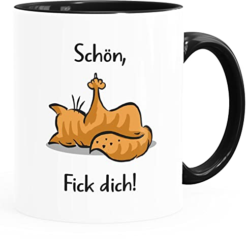 MoonWorks® Kaffee-Tasse Spruch Katze Sarkasmus Schön Fick Dich! Kein Bock Büro lustige Kaffeebecher weiß-innen-schwarz Keramik-Tasse