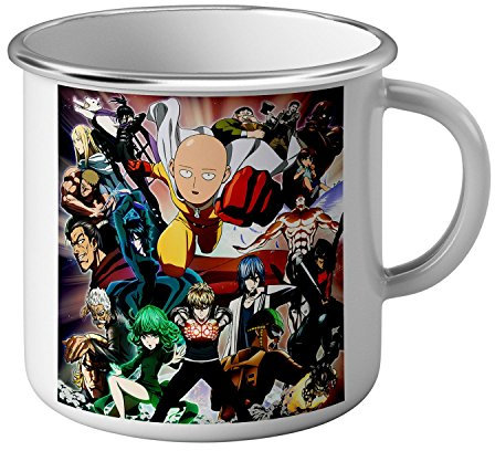 French Unicorn Mug Emaillé Metal One Punch Man Anime Comédie Personnage Chauve Saitama