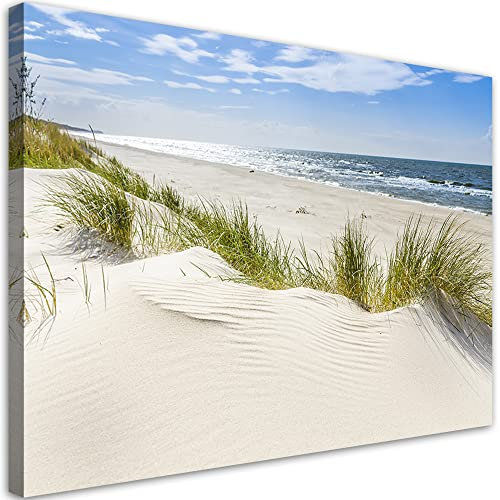 Feeby Bilder 120x80 cm Sand Dünen Strand 1 tlg Modern Bild auf Leinwand Kunstdruck Wand Bild Wanddeko Design Wohnzimmer Jungezimmer Wellen Meer Himmel Beige