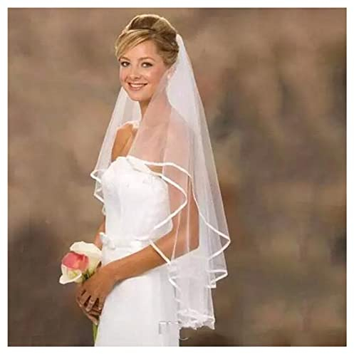 2 Ebenen Hochzeitsschleier Braut Schleife Band Kathedrale Kopf Schleier Braut Weiche Tüll Schnitt Rand Fingerspitze Haarschmuck mit Kamm für Frauen Braut Junggesellinnenabschied (Weiß A)