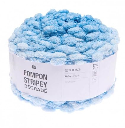 Rico Design Strickgarn, Pompon Stripey Farbverlauf, 400 g, Farbe: 005 Blau