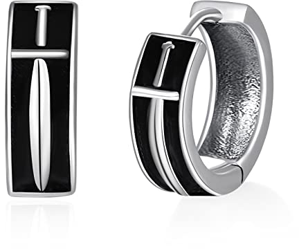 TANGPOET Schwert Creolen Ohrringe Silber 925 Herren Kreolen Klappcreolen Ohrring Klein Unisex Creole Ohrschmuck Geschenke für Männer Damen Jungen Mädchen