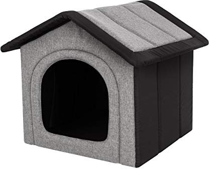 Hundehaus Hundehütte für mittelgroße Hunde - Katzenhaus, Katzenhöhle - mit herausnehmbarem Dach - Tierhaus für Katzen und Hunde für Drinnen - Hellgrau mit Schwarz - 60 x 55 x 60 cm [R4 / XL]