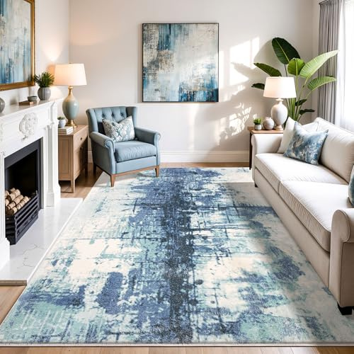 ASIinnsy Teppich Kurzflor Moderne Wohnzimmer-Teppiche Abstraktes Muster Große Weich Teppich rutschfest Grau Deko Wohnzimmer Schlafzimmer Esszimmer (Tintenblau, 200 x 250 cm)