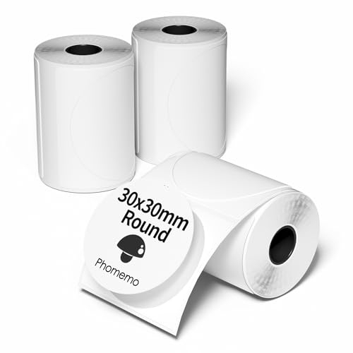 Phomemo M110/M220/M221/M200/M120/M100/M108/M150/M250/M260 Runde selbstklebende Etiketten 1.18*1.18(30x30mm), Etikettenpapier für Phomemo Etikettendrucker 200 Etiketten pro Rolle (3 Rollen)