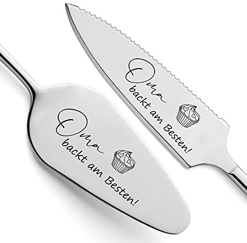 SMARTEON Tortenheber inkl. Tortenmesser im Set mit persönlicher Gravur als Geschenk für die Oma zum Geburtstag - Geschenk für Muttertag - personalisierte Geschenke (Oma, Silber)