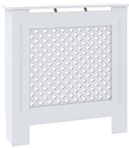 FIRBNUS 78x19x81.5 cm HeizköRperverkleidung HeizköRper Heizungsverkleidung HeizköRperabdeckung LamellentüR Lochplatte Holz HeizköRperkonsole Weiß
