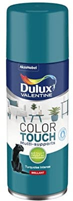 Dulux Valentine Peinture Intérieure et Extérieure Aérosol Color Touch - Pour bois, plastique, PVC, carton, papier - Turquoise Intense Brillant - 400ml