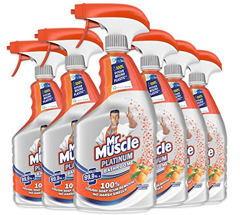 Mr Muscle Bathroom Cleaner, Platinum Antibacterial Bathroom Spray, Mandarin, Pack of 6 (6 x 750ml)