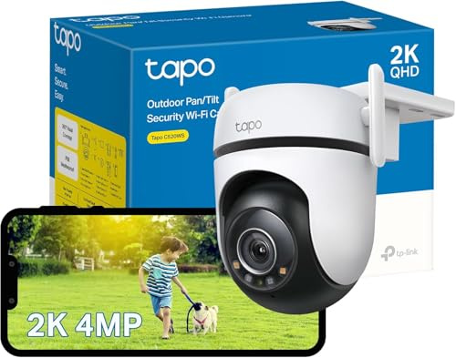 TP-Link Tapo 2K QHD Outdoor Pan/Tilt Wi-Fi Security Camera, 360° View, Motion Tracking, Color Night Vision, Free Person/Vehicle/Motion Detection, Cloud & SD Card Storage, 24/7 Recording, Tapo C520WS…