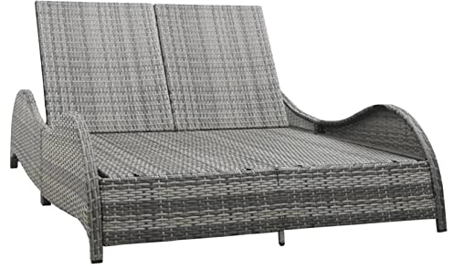 Camerina Doppel-Sonnenliege mit Auflage Garten Doppelliege Liege Outdoor Sonnenliege Rattan Gartenbett Outdoor Liege FüR Garten Poly Rattan Anthrazit