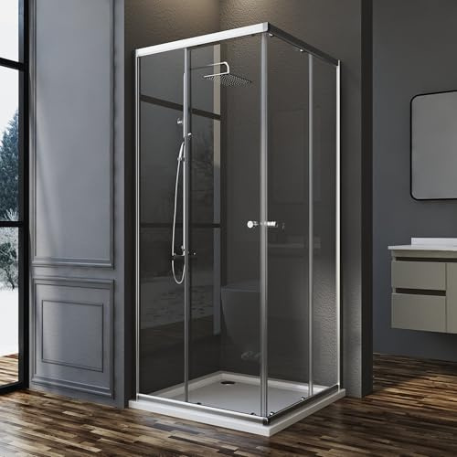 Eckeinstieg Duschkabine 80 x 80 cm Schiebetür Duschabtrennung, Goezes Duschschiebetür Schiebetüren Dusche 80x80cm Duschkabine aus 6mm ESG Sicherheitsglas, Duschwand Höhe: 185cm