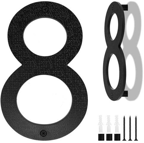 Black House Number, 20cm Large, Floating House Number Plaque, Street Door Number Made from ABS Plastic with 3D Effect for Office Doors, Mailboxes, Garages - Digit(8)
