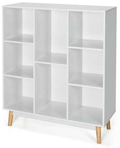 SFAREST Wooden Storage Bookcase, 8 Cube Open Bookshelf Display Sideboard, Home Office 3-Tier Freestanding Hallway Cupboard for Living Room Bedroom Study (White)