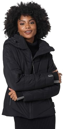MARIKOO Winterjacke Damen (XS-3XL) - Wasserabweisend, Warm, Kapuze abnehmbar, Winddicht - Steppjacke, Frauen - Stehkragen, 4 Taschen, verlängerter Zipper - Schwarz S