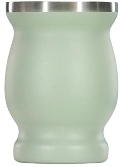 MdybF Edelstahlbecher 8Oz Tee Yerba Mate Cup 304 Inox Doppeltwand Isoliertes Vakuum Edelstahl Kumpel Tee Kaffee Set Mit Löffelbürste-Hellgrün-8 Unzen Mit Löffel