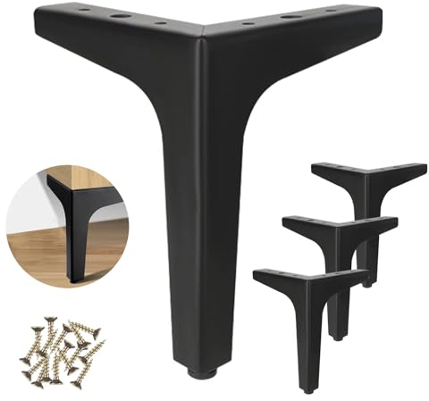 4 Pièces Pieds De Meuble,10cm Pieds De Table Triangulaires en Métal avec Vis pour DIY Sofa Fauteuil Canapé Lit Chaise Placards,Table De Nuit,Armoire,Tiroir(Noir-Capacité de Charge Jusqu'à 800 kg)