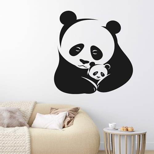 GRAZDesign Wandtattoo Panda Pandabär mit Kind Wandaufkleber Wohnzimmer Kinderzimmer Flur - selbstklebend - 60x57cm / schwarz