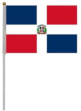 Pandiui23 - 20 Banderas de Manivela República Dominicana, Fiestas, Pequeñas, Mini, con Palo de Plástico 30 cm, Resistentes a UV, 21 cm x 14 cm