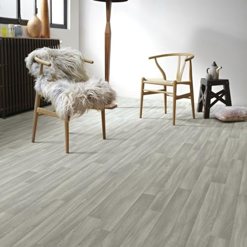 Grey Anti-Slip Wood Effect Vinyl Flooring For LivingRoom, Hallways, Kitchen, 2.0mm Thick Cushion Backed Vinyl Sheet, Waterproof Lino Flooring-1m(3'3) X 2m(6'6)-2m²