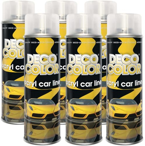 Deco Color 6er Sparpack ACRYL CAR LINE KLARLACK MATT in 500ml - Lackspray für z.B. KFZ, Auto, Motorrad, Alufelgen, Stahlfelgen uvm. (6 Dosen Klarlack MATT 500ml)