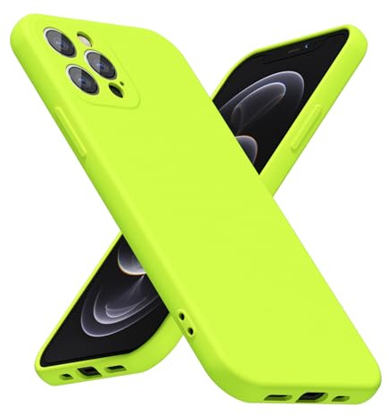 LoeoeL for iPhone 12 Pro Phone Case Silicone, Fluorescent Neon Lime Green Bright Color Matte TPU, Minimalist Ultra Thin Slim Soft Rubber Gel Girly Cute Case for Women Men, Camera Cover Protection