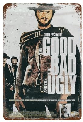 NRCKMIHRAE Filmposter The Good, The Bad And The Ugly, Retro-Poster, Wanddekoration, Kunst, Metallblech-Poster, moderne Heimdekoration, Metallposter, Hausbar, Ladendekorationen, Vintage-Schild,