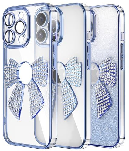 IMEIKONST Phone Case for iPhone 14 Pro Max Cover Glitter Sparkly Soft TPU Bumper Cover Ultra Thin Bling Diamond Bow for Women Girls Camera Protector Anti-Slip Case for iPhone 14 Pro Max. Blue KDH