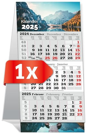 PRIMUS PRINT Tischaufstellkalender 2025 – 3-Monats-Tischkalender zum Aufstellen – Schreibtischkalender, Stehkalender – 95x194mm, 70g Naturpapier, Inklusive Datumsschieber, Verschiedene Ausführungen
