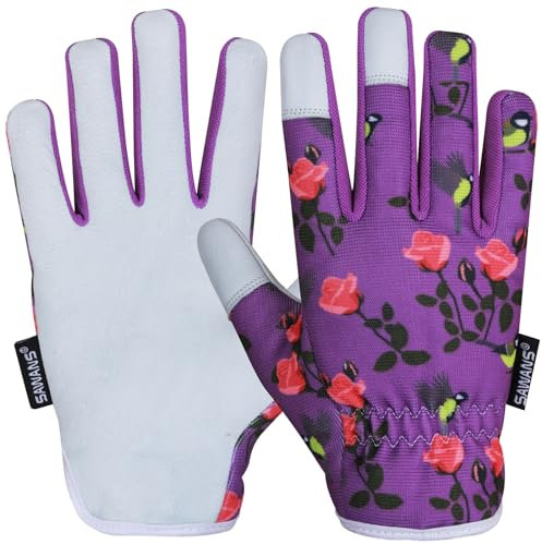 SAWANS Guanti da giardinaggio in pelle Ladies Mens Women Thorn Proof Rigger Garden Safety Working Gloves Multipurpose Breathable Construction Gardening Gifts (Viola, M (confezione da 1))