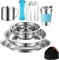 Outdoor Camping Besteck Set Edelstahl Geschirr für 1-2 Person Camping Geschirr Mess Kit Komplettes Geschirr Set 12 in 1 Flatware Kit mit Mesh Tasche für Camping, Rucksack, Wandern
