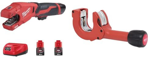 Milwaukee Akku-Rohrschneider M12 PCSS-verschiedene Ausführungen (mit 2x Akku und 1x Ladegerät) & KS Tools 104.5060 Ratschen-Rohrabschneider, 12-35mm