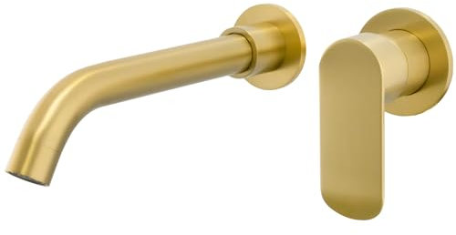 VALAZ Grifo Lavabo Oro Mate Cepillado Empotrado | Monomando, Mezclador Agua Fría y Caliente, Ahorro de Agua | Instalación Fácil y Rápida | Latón, Inoxidable, Elegante, Redondo, Serie Tuejar