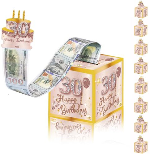 Rose Gold Happy 30th Birthday Money Box for Cash Gift, Pull Surprise Money Gift Box for Lady 30 Years Old Birthday Presents,Birthday Gift Money Box Money Presentation Box for Cash Gifts Birthday